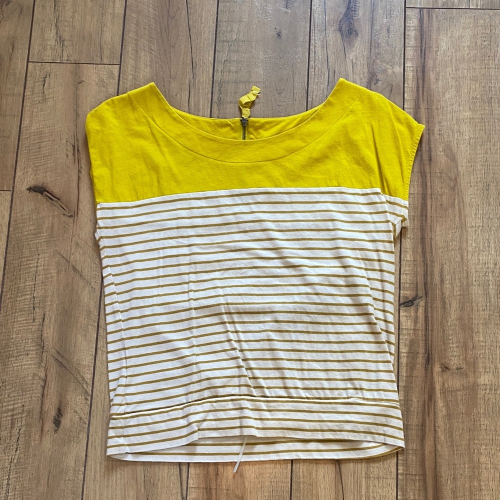 LOFT Yellow and Cream Striped Short Sleeve Top